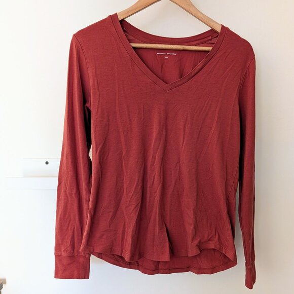 Universal Standard Vee Rex Rust Orange 2XS/US M Long Sleeve Women's Tee Shirt - Picture 1 of 6